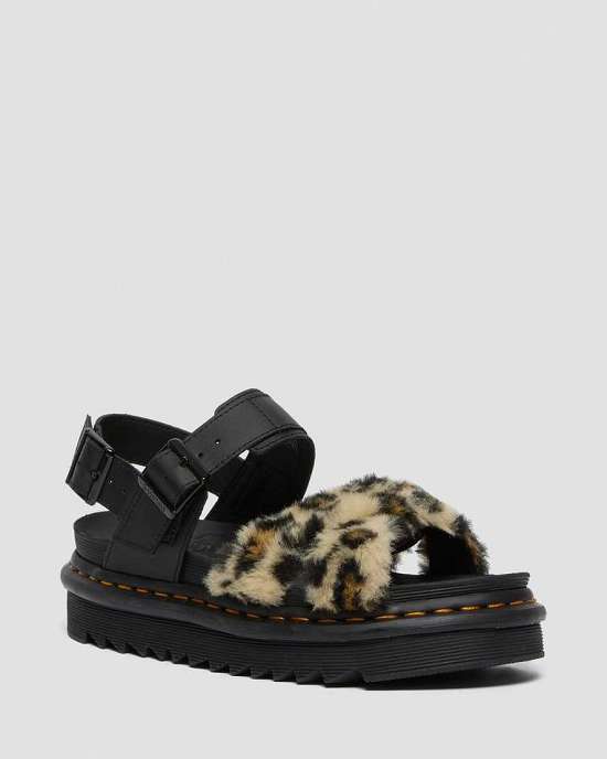 Sandalias Plataforma Dr. Martens Voss Fluffy Faux Fur Strap Mujer Negros/Marrom MX-69802